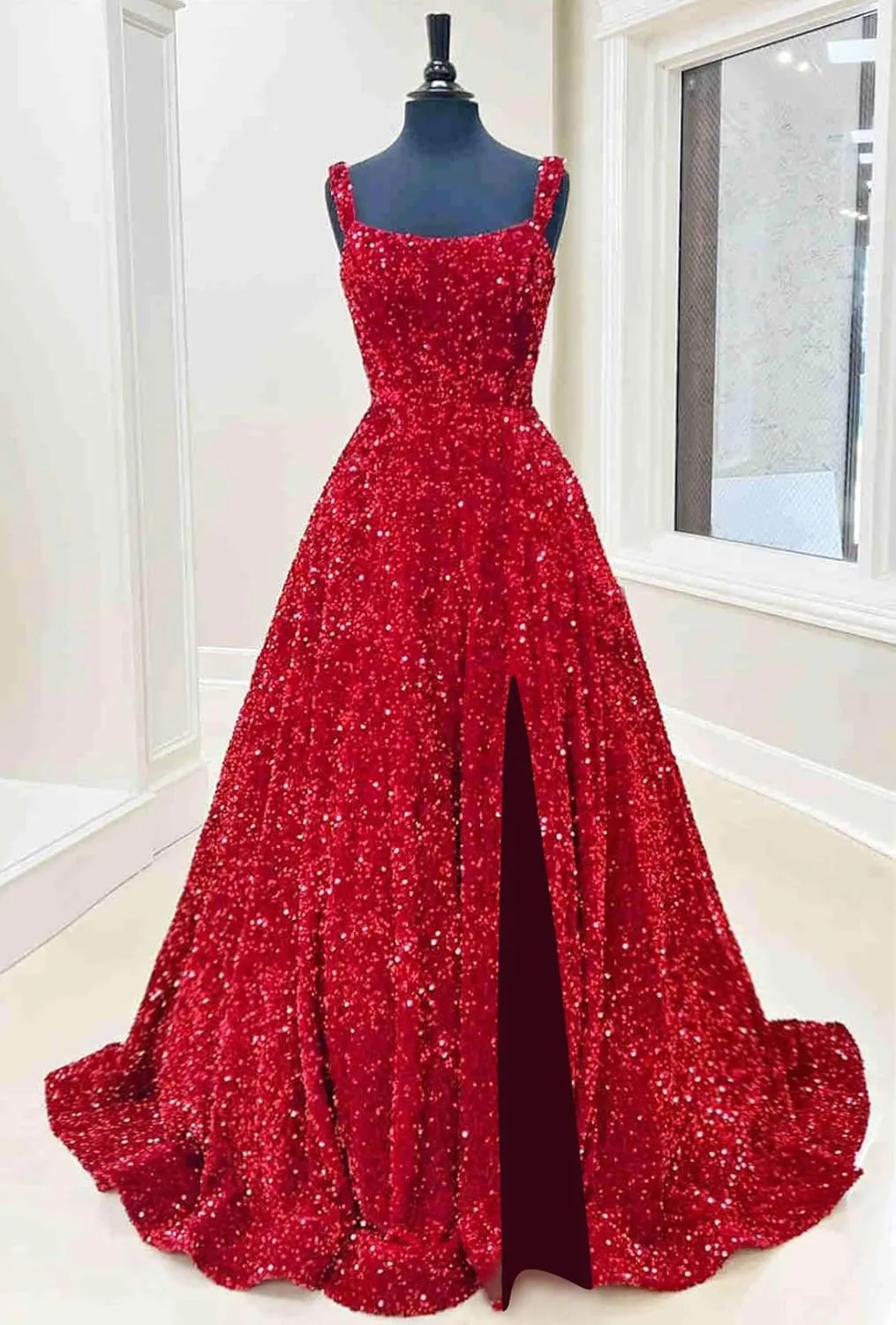 Sparkly Sequin Prom Dresses for Women 2025 Long Ball Gown Spaghetti Straps Formal Evening Gowns with Slit