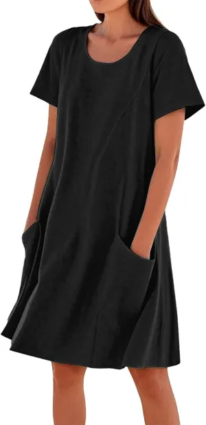 Spring Dresses for Women 2025 Short Sleeve Beach U Neck T Shirt Dress Knee Length Fashion Summer Basic Vacation Outfits
