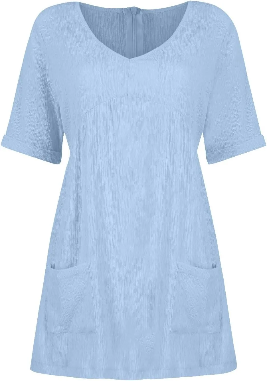 Summer Dress for Women 2024 Trendy Casual V-Neck Short Sleeve Solid Sundress Loose Flowy Beach Dress with Pockets