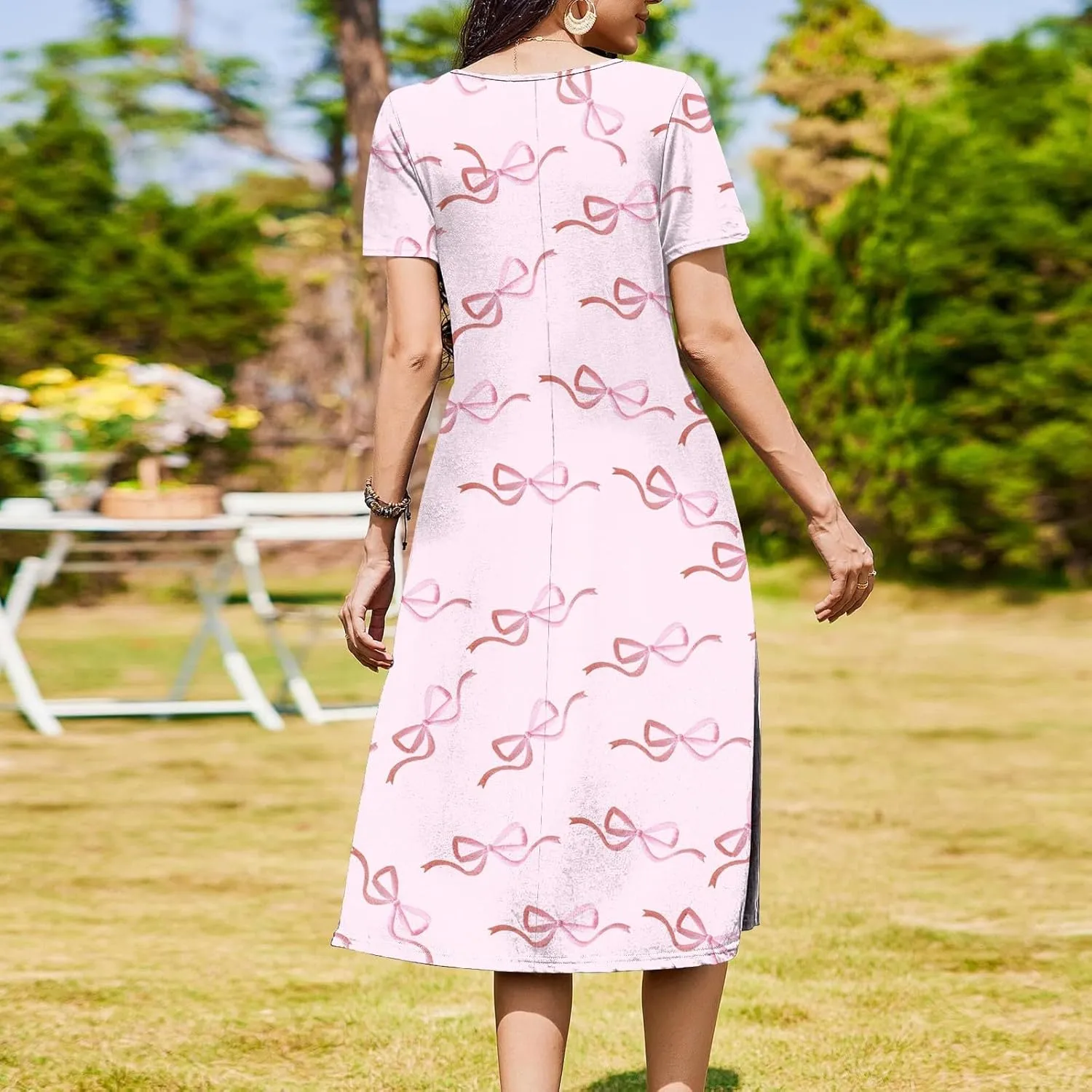 Summer Dresses for Women 2025 Beach Boho Hawaiian Casual Crewneck Short Sleeve Midi Formal Bodycon Vacation Sun Dress