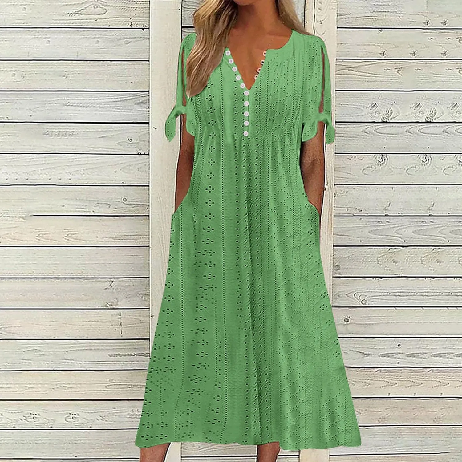 Summer Dresses for Women 2025 Eyelet Tshirt Dress Casual Beach Vacation Sundress V Neck Maxi Dress