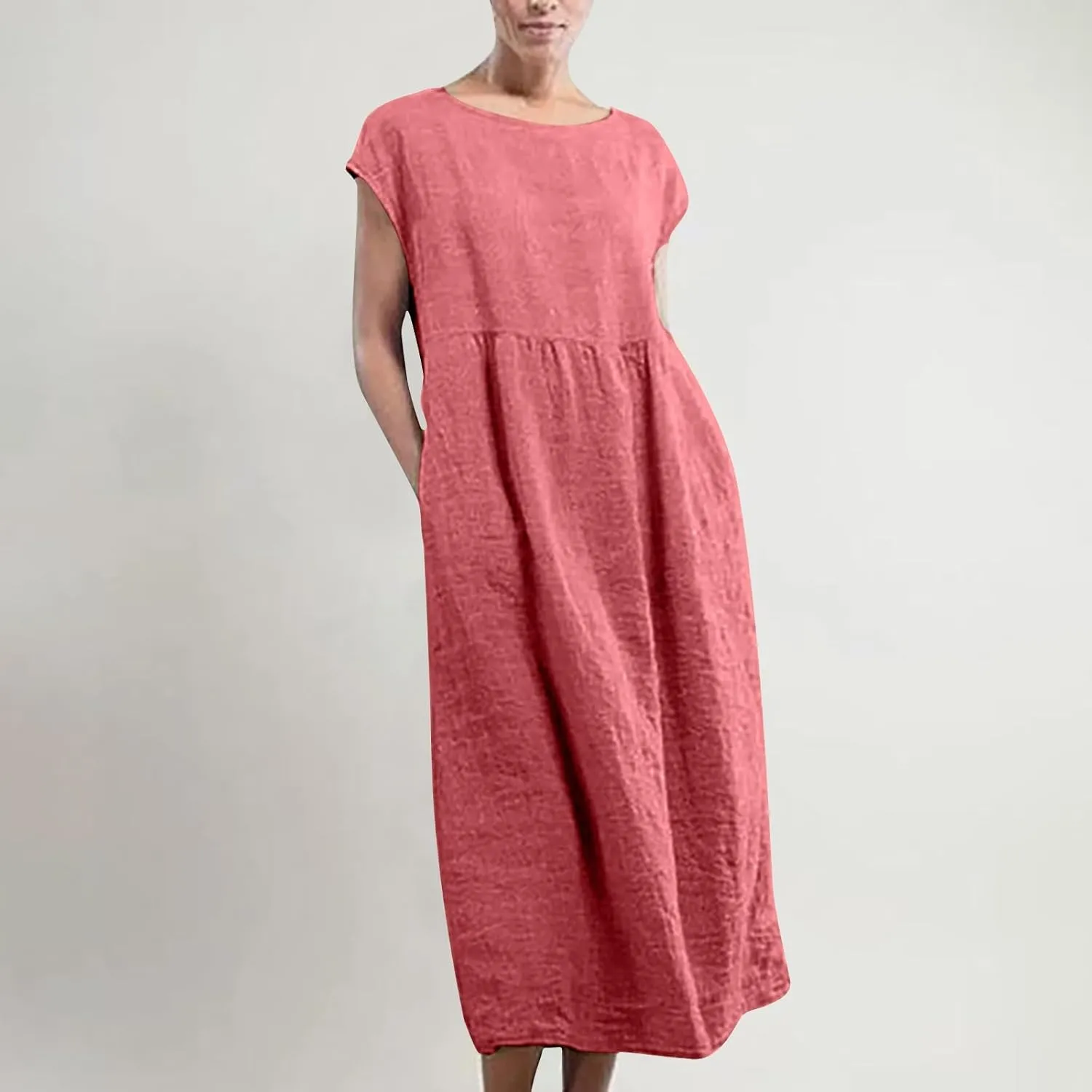 Summer Dresses for Women 2025 Plus Size Cotton Linen Beach Dress Casual A-Line Sleeveless Midi Sundress with Pockets