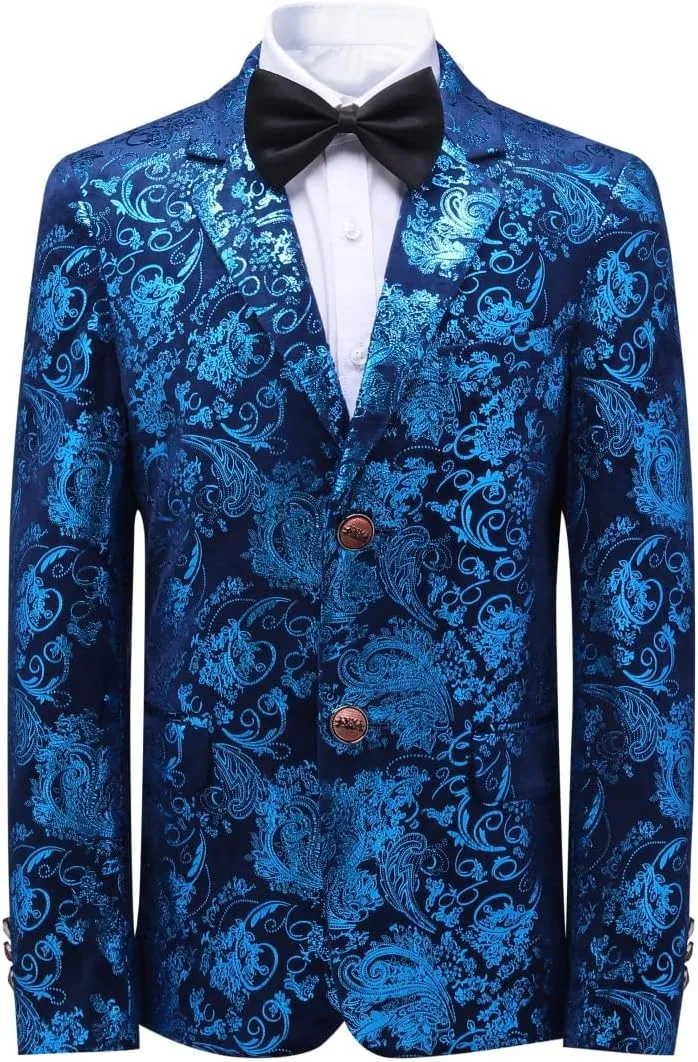 SWOTGdoby Boys Suit Formal Tuexdo Golden Jacquard Slim Fit 2 Pieces Suit Set Jacket Pants for Wedding Prom Party
