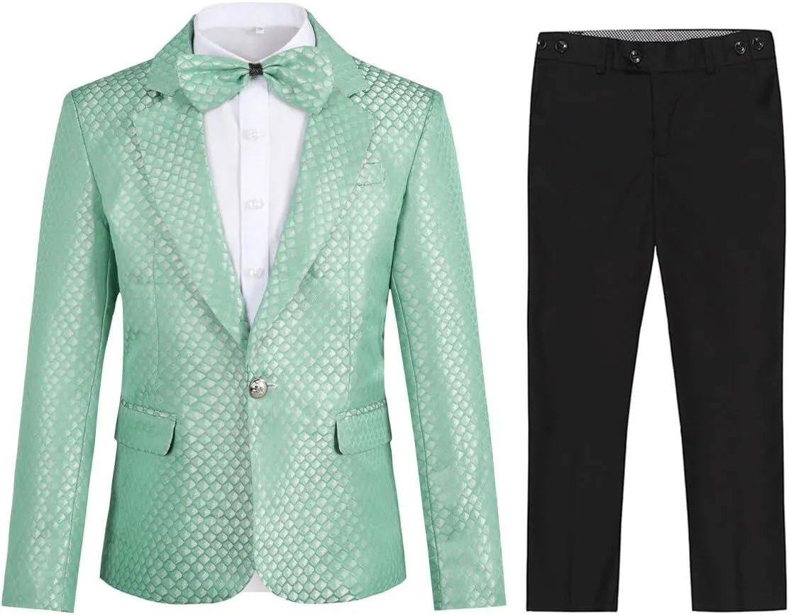 SWOTGdoby Boys Tuxedo Suit Shiny Formal Dress 2 Pieces Suit Set Paisley Blazer Pants Sequin Shawl Collar