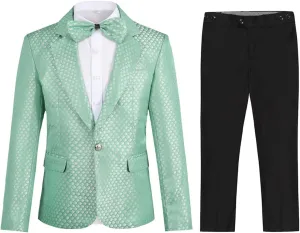 SWOTGdoby Boys Tuxedo Suit Shiny Formal Dress 2 Pieces Suit Set Paisley Blazer Pants Sequin Shawl Collar