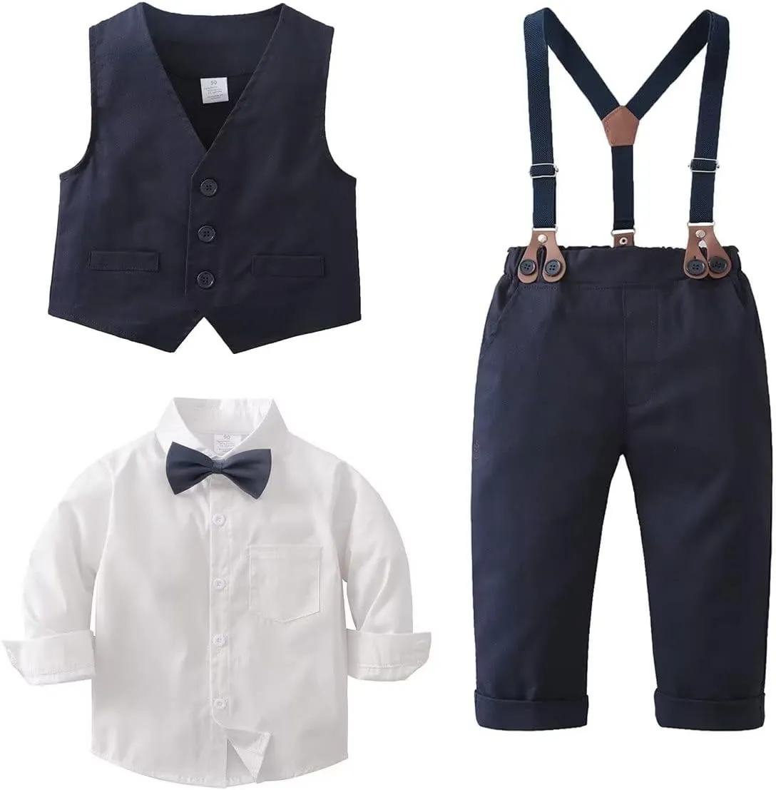 Tiepant Boys 3-Piece Vest Suits Long Sleeve Gentleman Outfits Set for Toddler