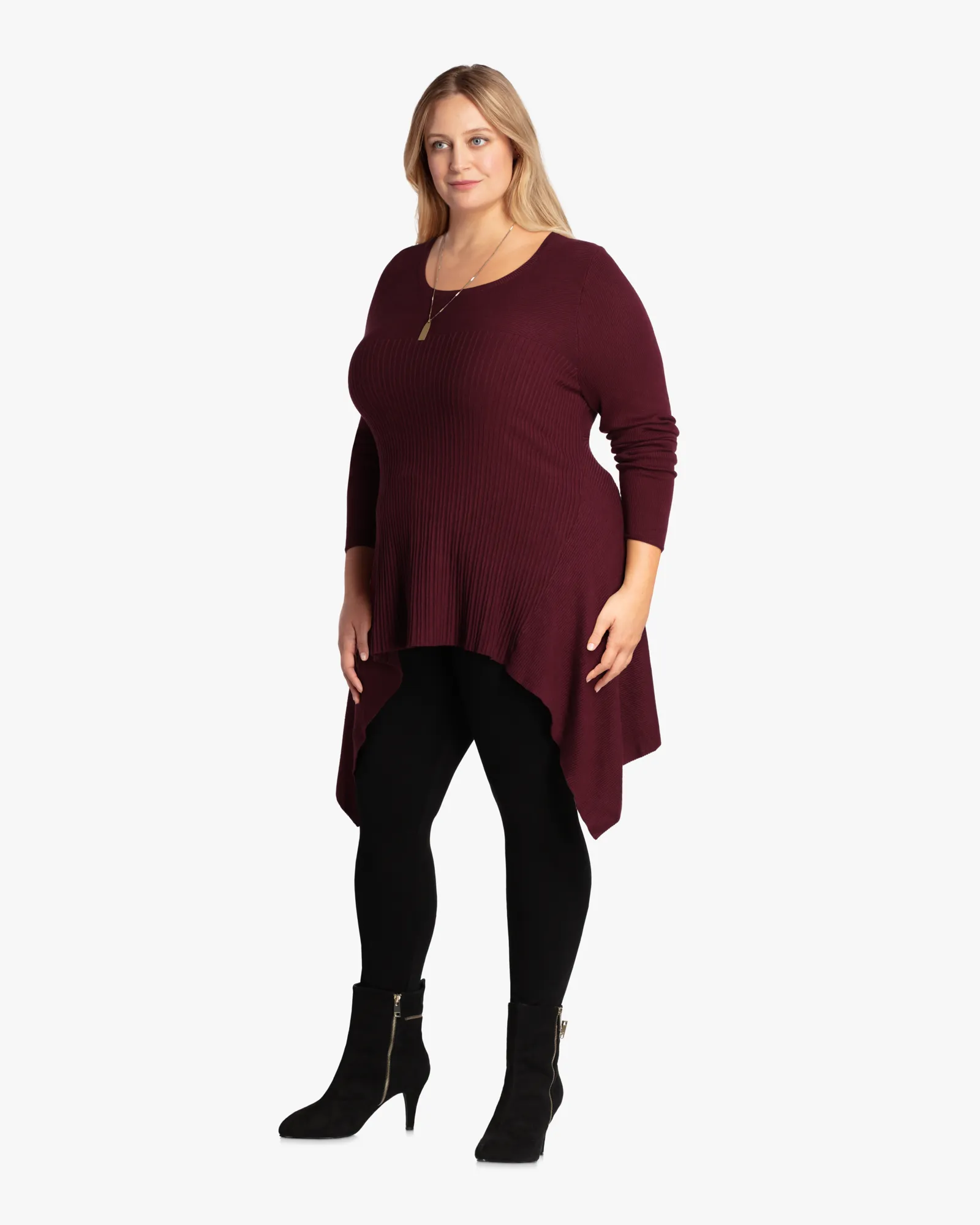 Trixie Ribbed High-Low Sweater | Burgundy