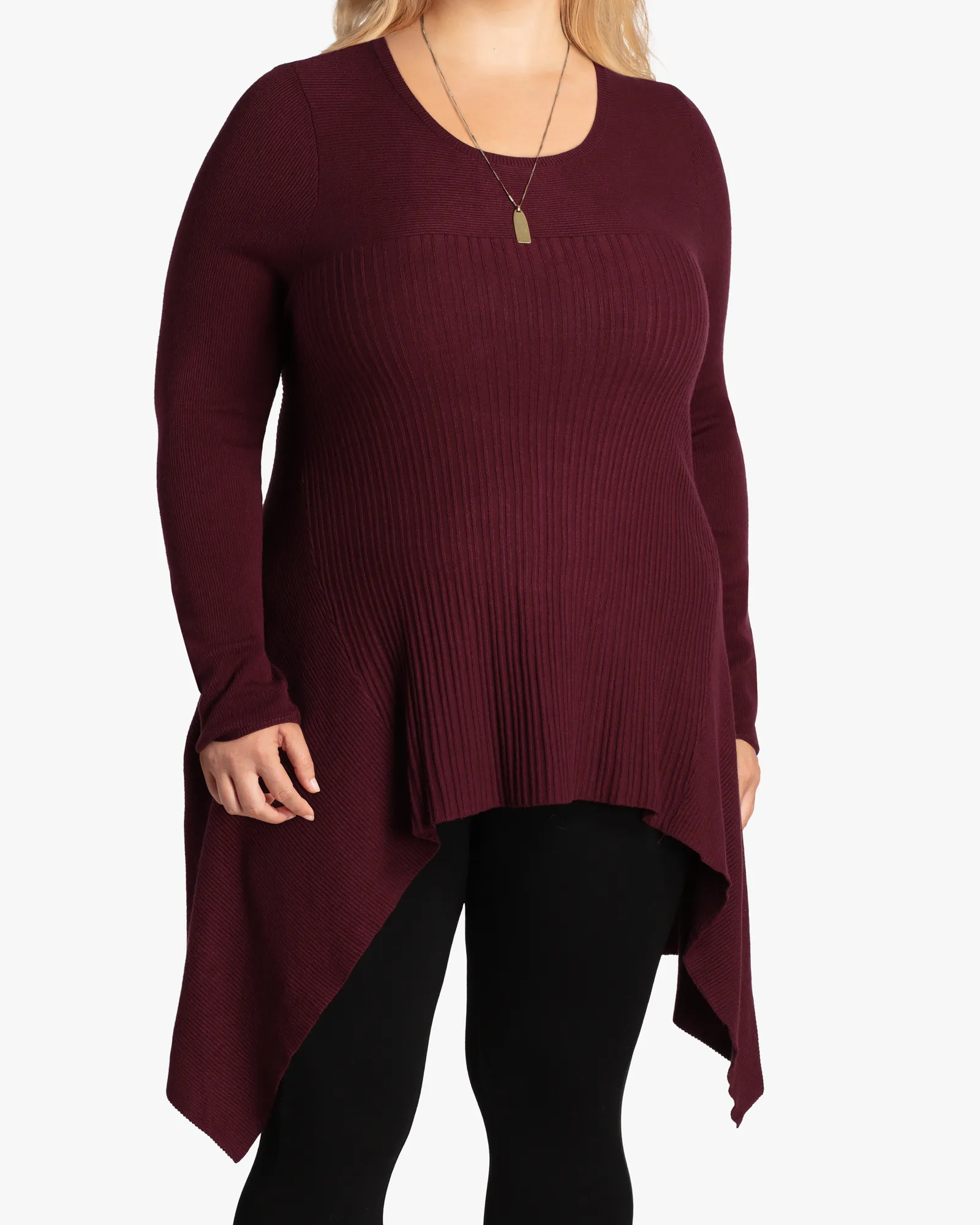 Trixie Ribbed High-Low Sweater | Burgundy
