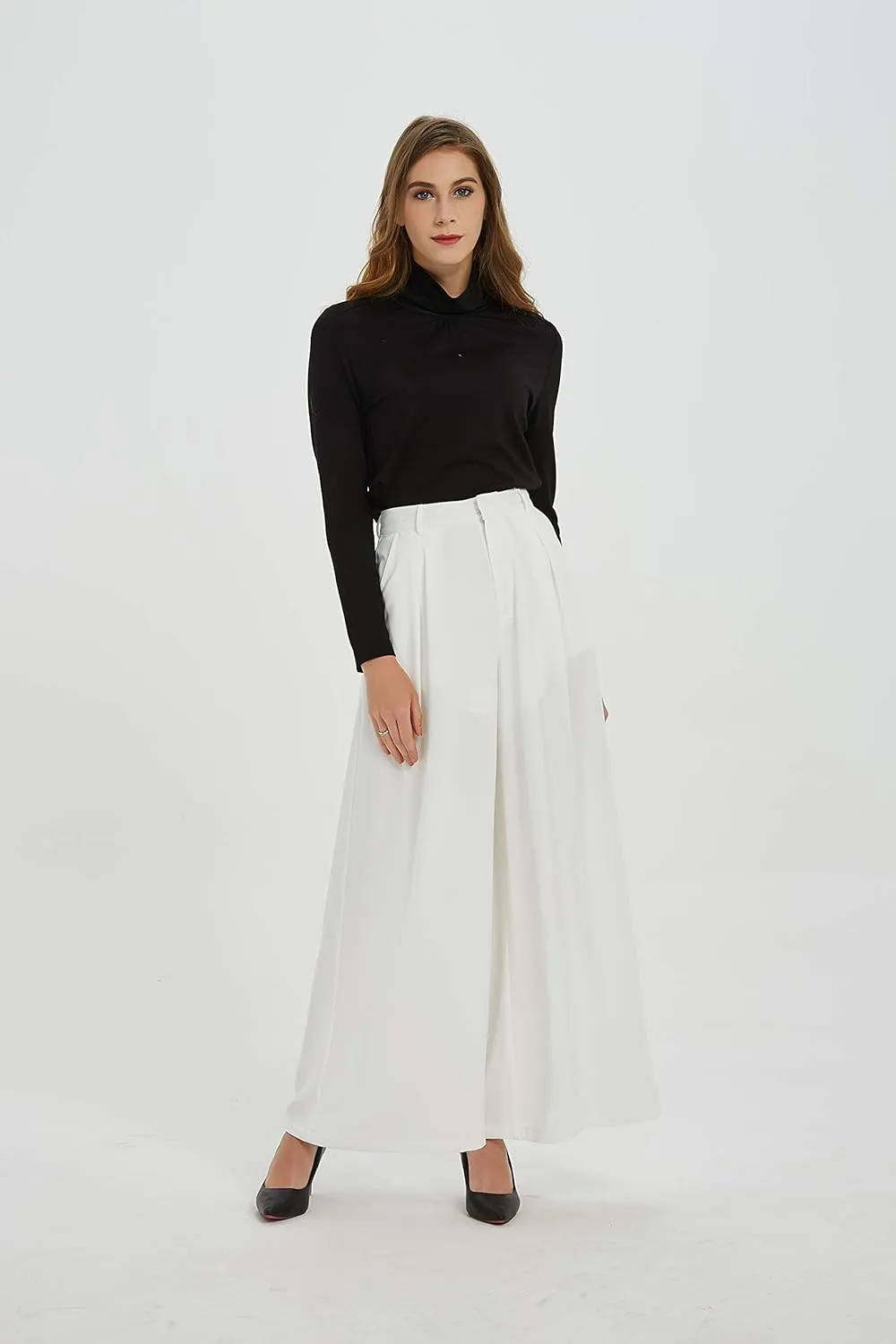 Tronjori Women High Waist Casual Wide Leg Long Palazzo Pants Trousers Regular Size