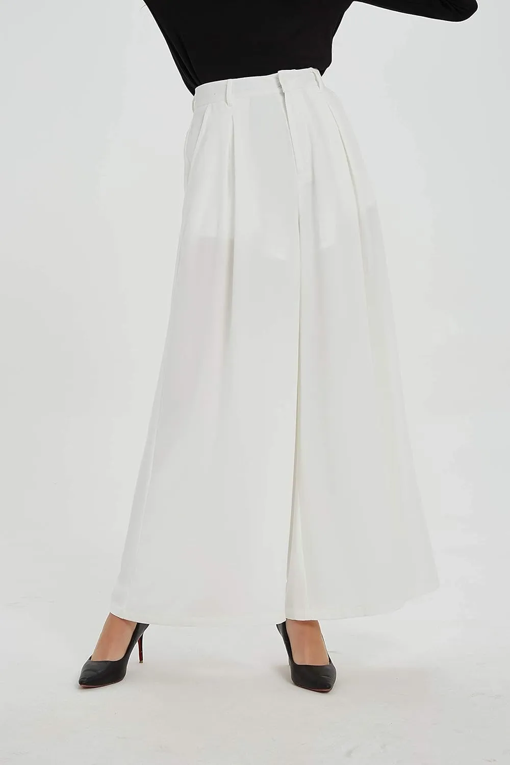 Tronjori Women High Waist Casual Wide Leg Long Palazzo Pants Trousers Regular Size