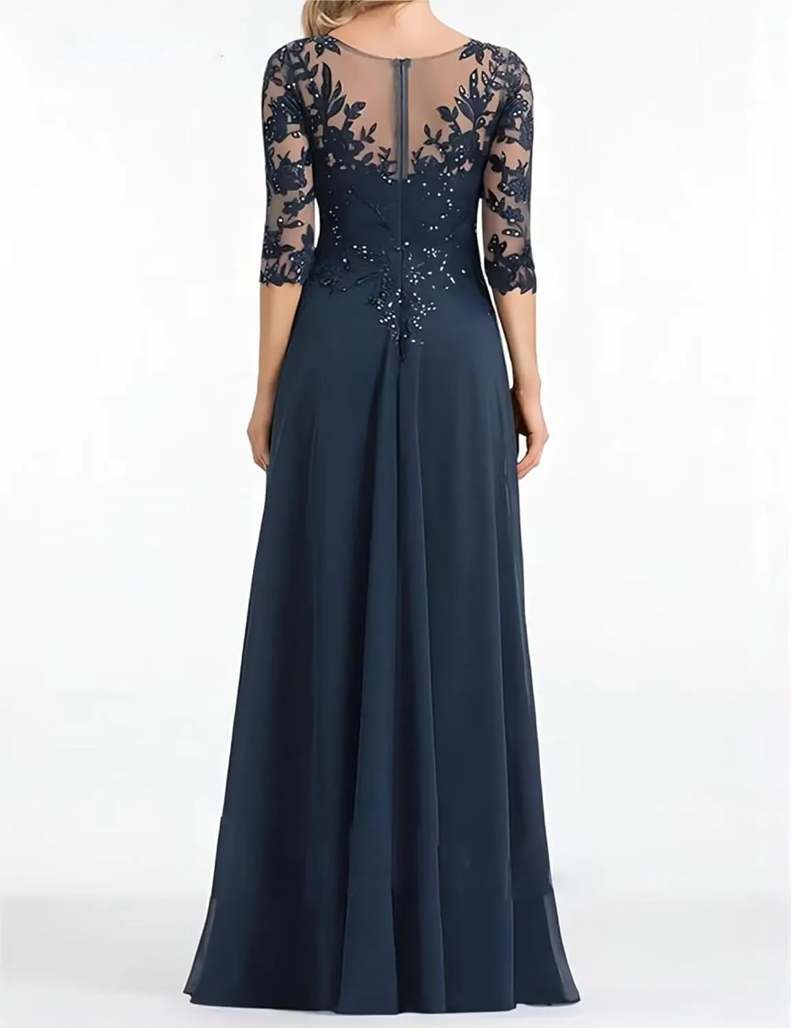 V Neck A Line Chiffon Mother of The Bride Dresses Women's Short Sleeve Sequins Lace Applique Wedding Guest Gowns