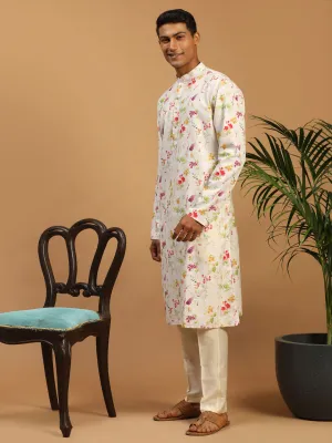 VASTRAMAY Men's Cream Printed Kurta Set