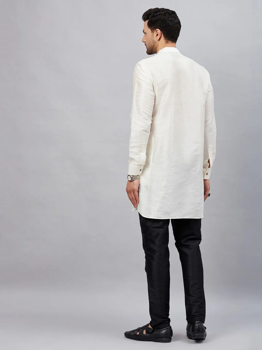 VASTRAMAY Men's Cream Silk Kurta Set