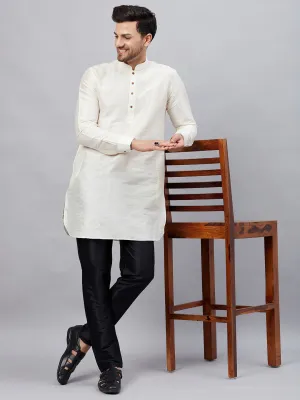 VASTRAMAY Men's Cream Silk Kurta Set
