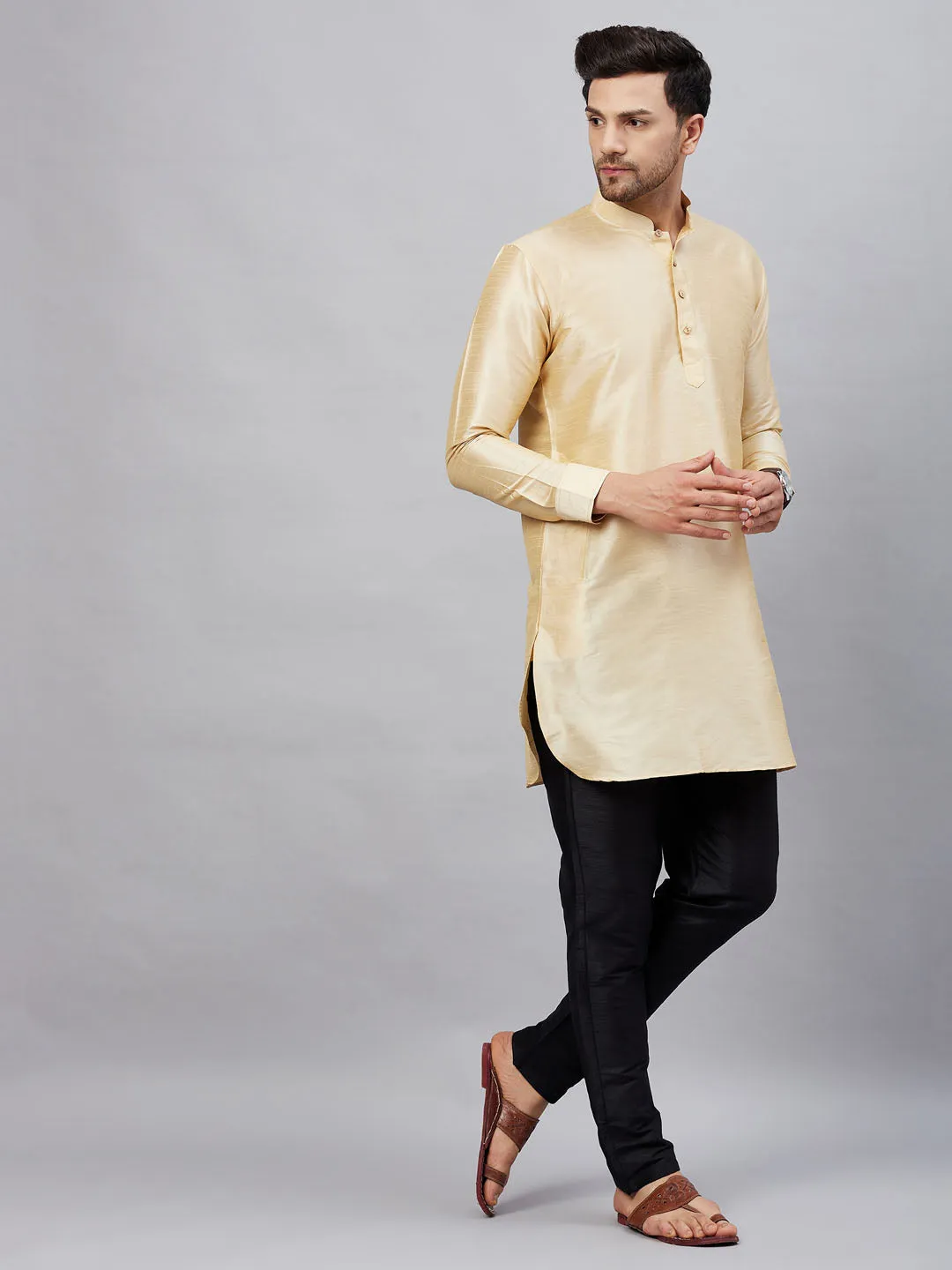 VASTRAMAY Men's Gold Silk Kurta Set