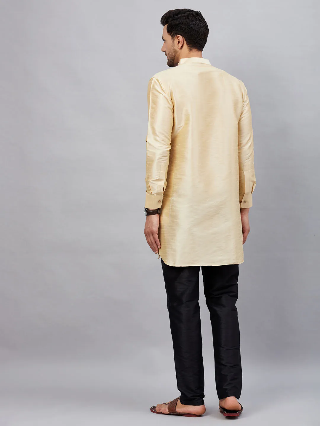 VASTRAMAY Men's Gold Silk Kurta Set