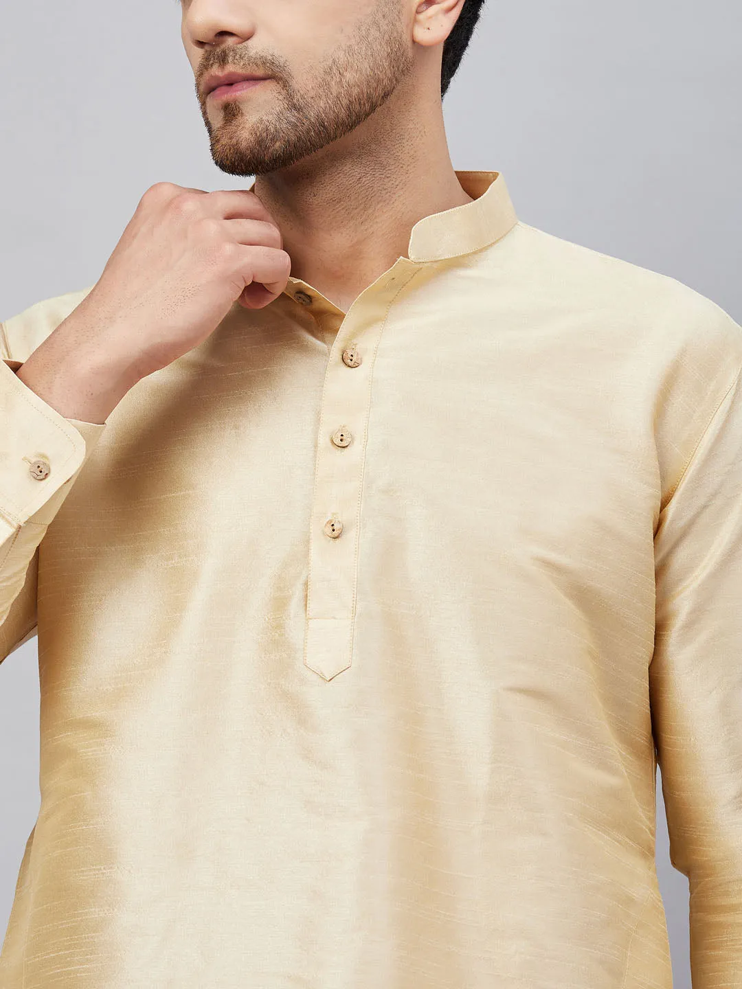 VASTRAMAY Men's Gold Silk Kurta Set
