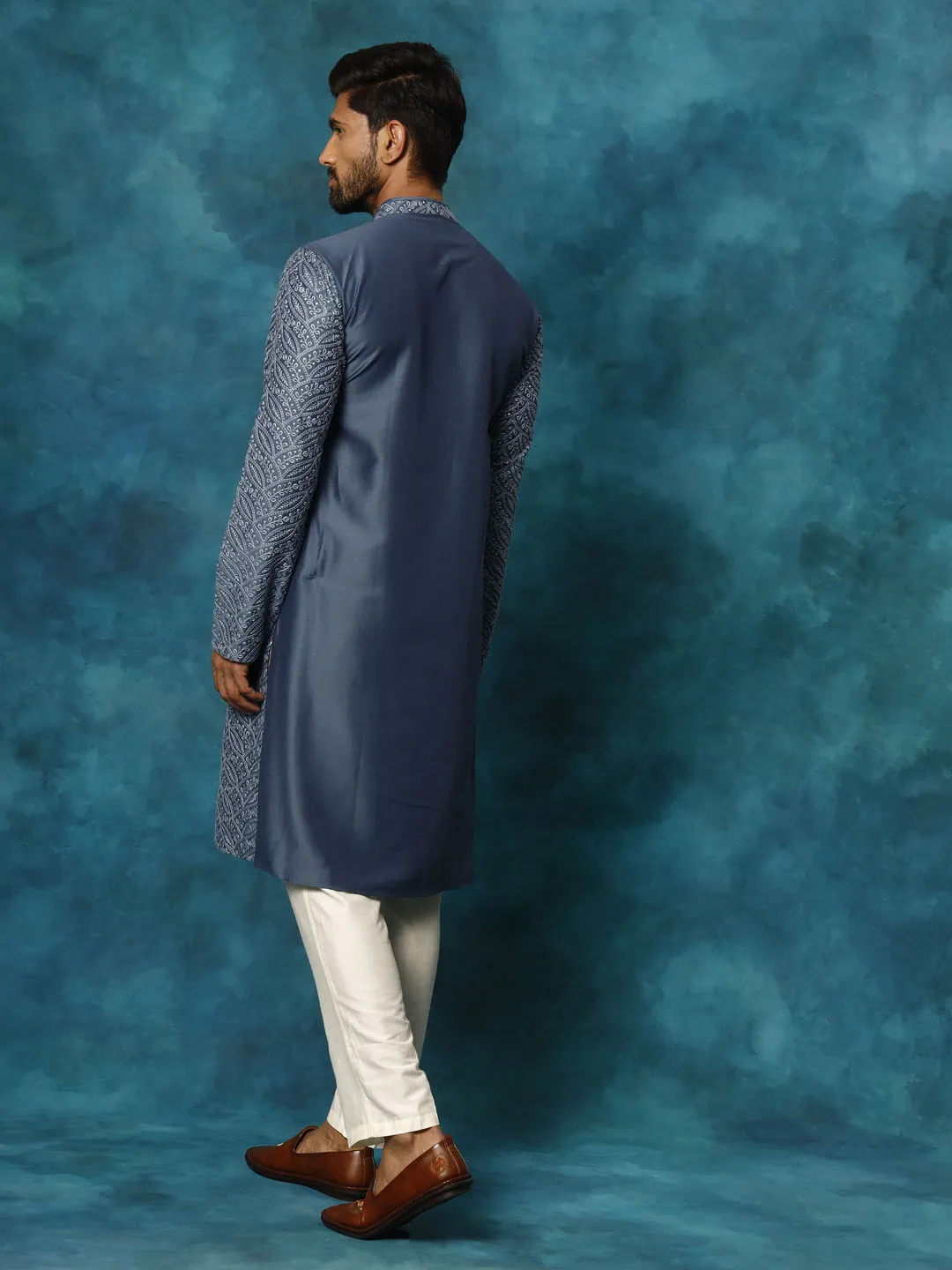 Vastramay Men's Grey Cotton Kurta Set