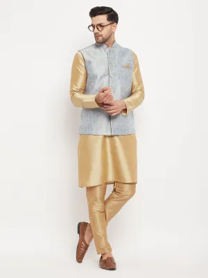 VASTRAMAY Men's Grey Jacquard Kurta Set