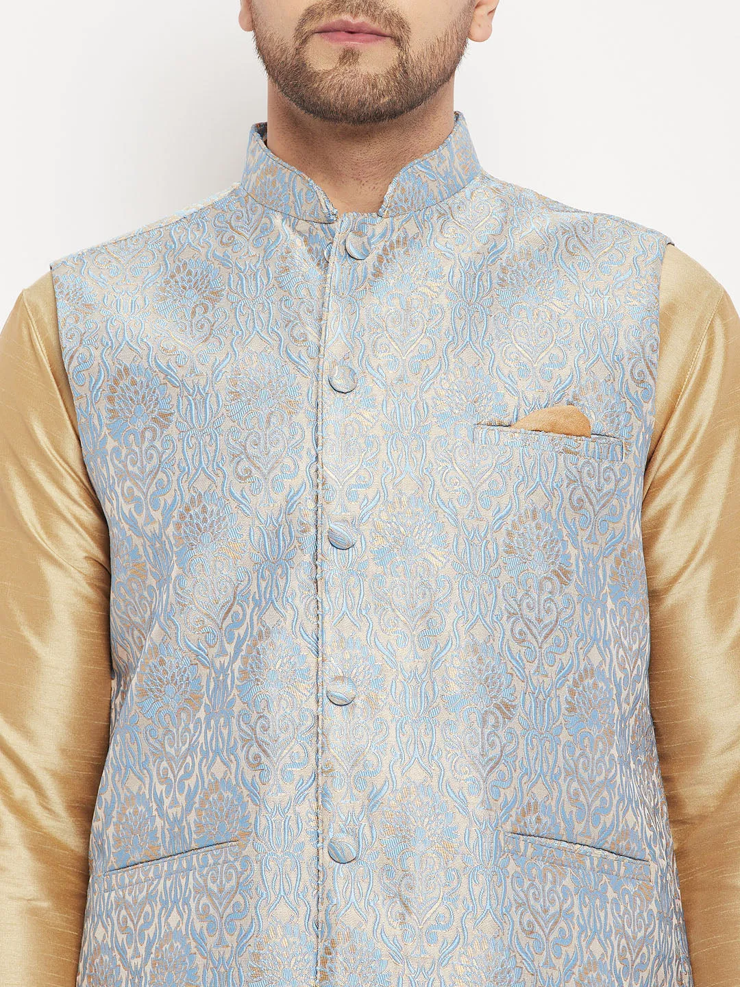 VASTRAMAY Men's Grey Jacquard Kurta Set
