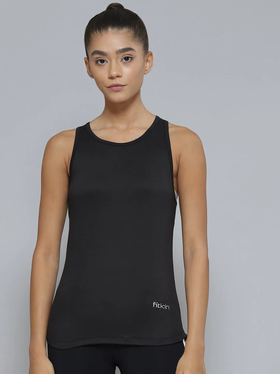 Women Black & Green Colorblocked Breathable Tank Top