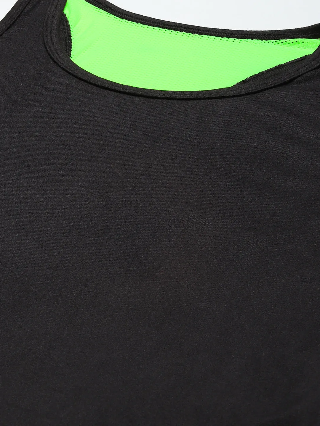 Women Black & Green Colorblocked Breathable Tank Top