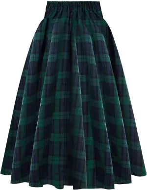 Women Midi Skirt Skirts Women Fashion Casual Plaid SkirtWith Pockets Vintage High Waist Pleated Skirt Tulle Skirt