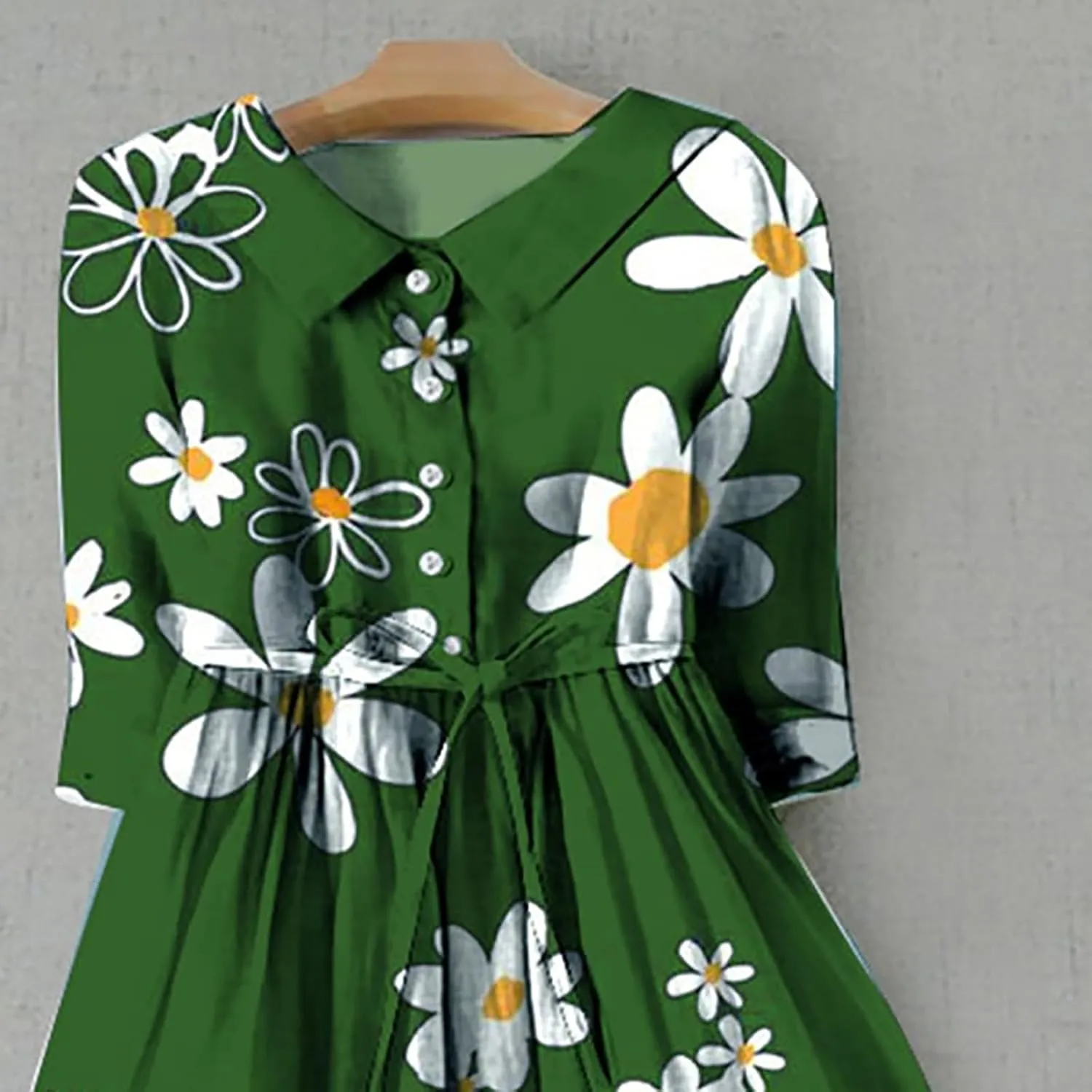 Women Summer Dresses Boho Floral Lapel Neck Button Casual Cute A-Line Lace-Up Dress Vacation Beach Flowy Long Dress