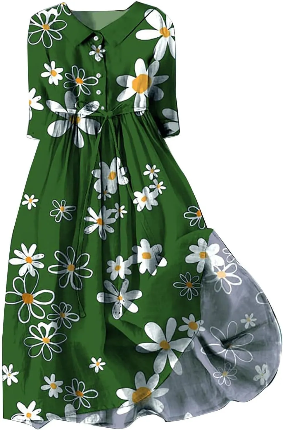 Women Summer Dresses Boho Floral Lapel Neck Button Casual Cute A-Line Lace-Up Dress Vacation Beach Flowy Long Dress