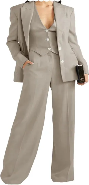 Women's 3 Piece Outfits Jacket Vest Wide Leg Pants Business Office Suit Set