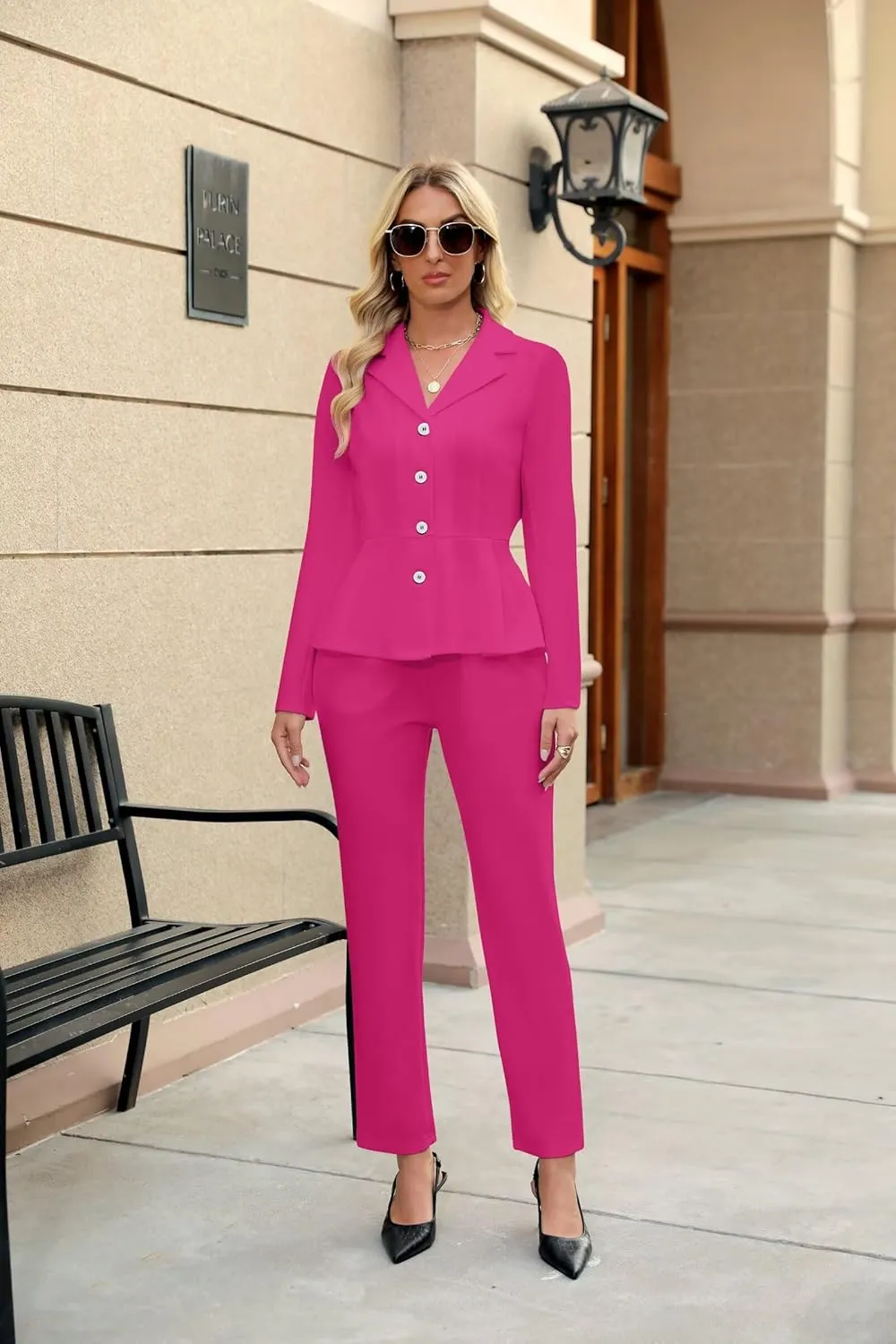Women's Business Pant Suits Dressy Casual Long Sleeve 2 Piece Blazer Set for Office Work Outfits 2025