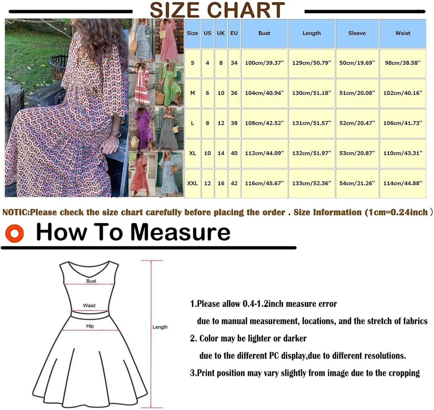 Women's Casual Dresses Summer Loose Trendy Short Sleeve V-Neck Floral Print Beach Vacation Maxi Dress, S-XL