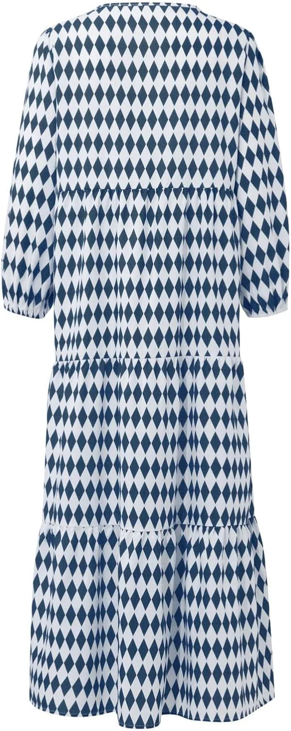 Women's Casual Dresses Summer Loose Trendy Short Sleeve V-Neck Floral Print Beach Vacation Maxi Dress, S-XL