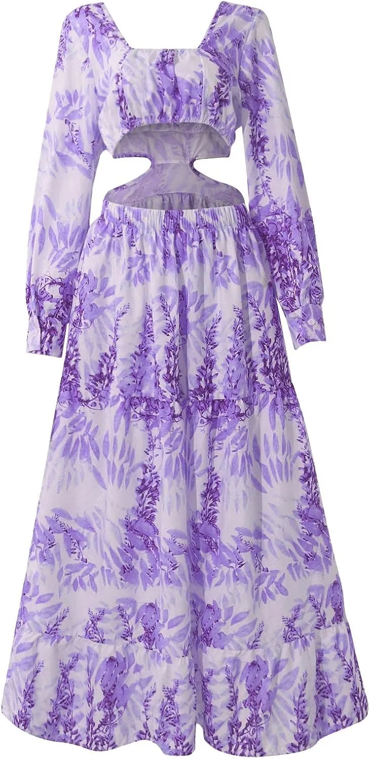Women's Casual Dresses Summer Loose Trendy Short Sleeve V-Neck Floral Print Beach Vacation Maxi Dress, S-XL