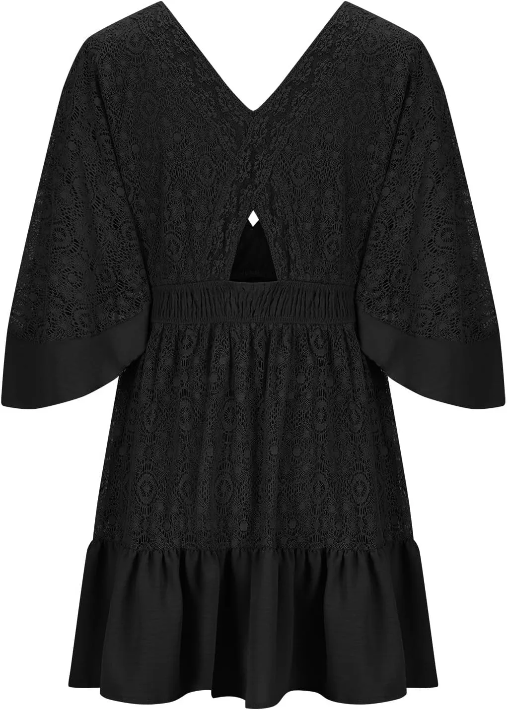 Womens Casual Summer Lace Dress Deep V Neck Short Sleeve Ruffle Hem Mini Dress Sexy Elegant Vacation Beach Dress 2025