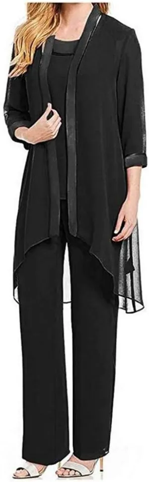 Women's Chiffon Pants Suits 3 PC Mother's Outfit Suits for Wedding Plus Size Evening Gowns Dress Suit
