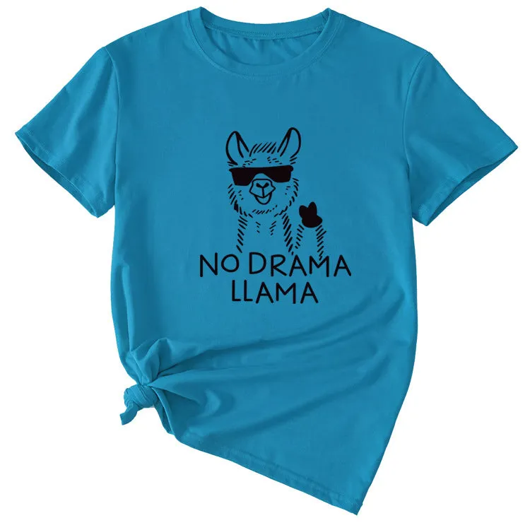 Womens Dress No Drama Llama Leisure Round Neck Short Sleeve T-shirt