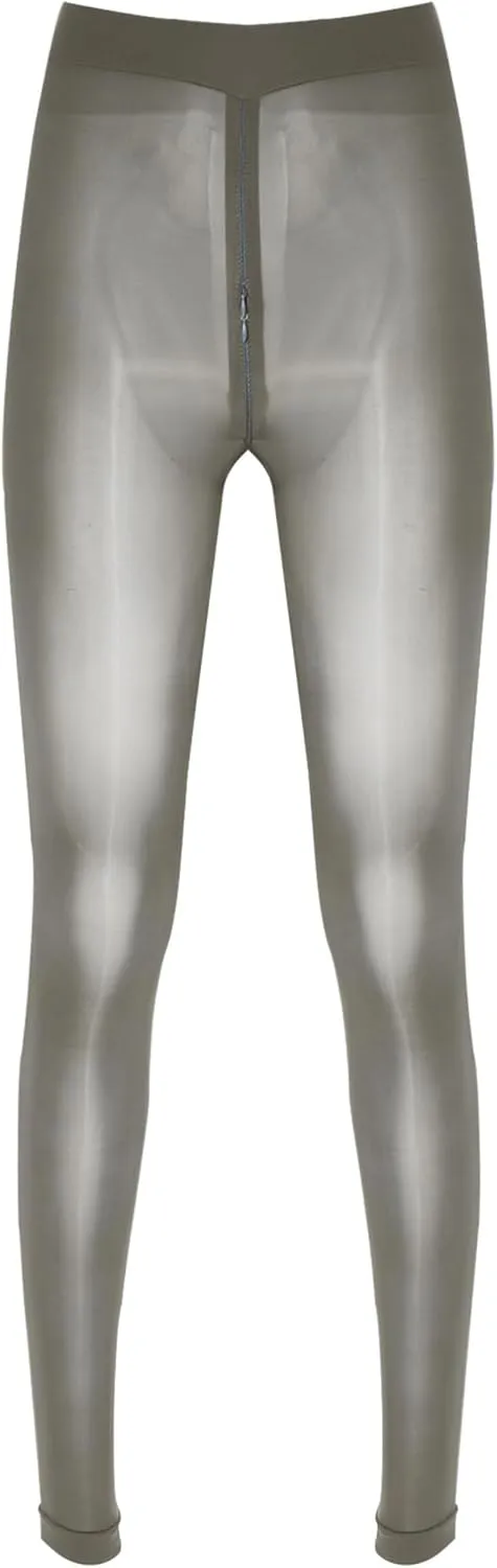 Women's High Waist Pantyhose Hosiery Seamless Silk Tights With Zipper Crotch