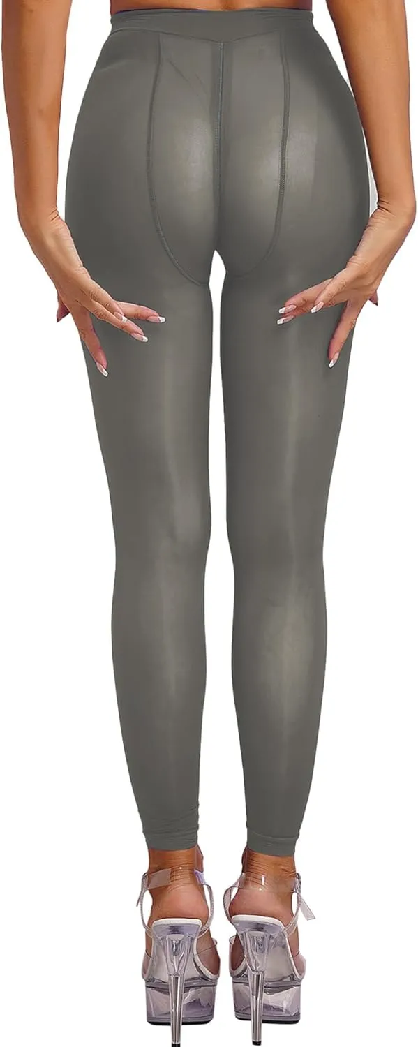 Women's High Waist Pantyhose Hosiery Seamless Silk Tights With Zipper Crotch