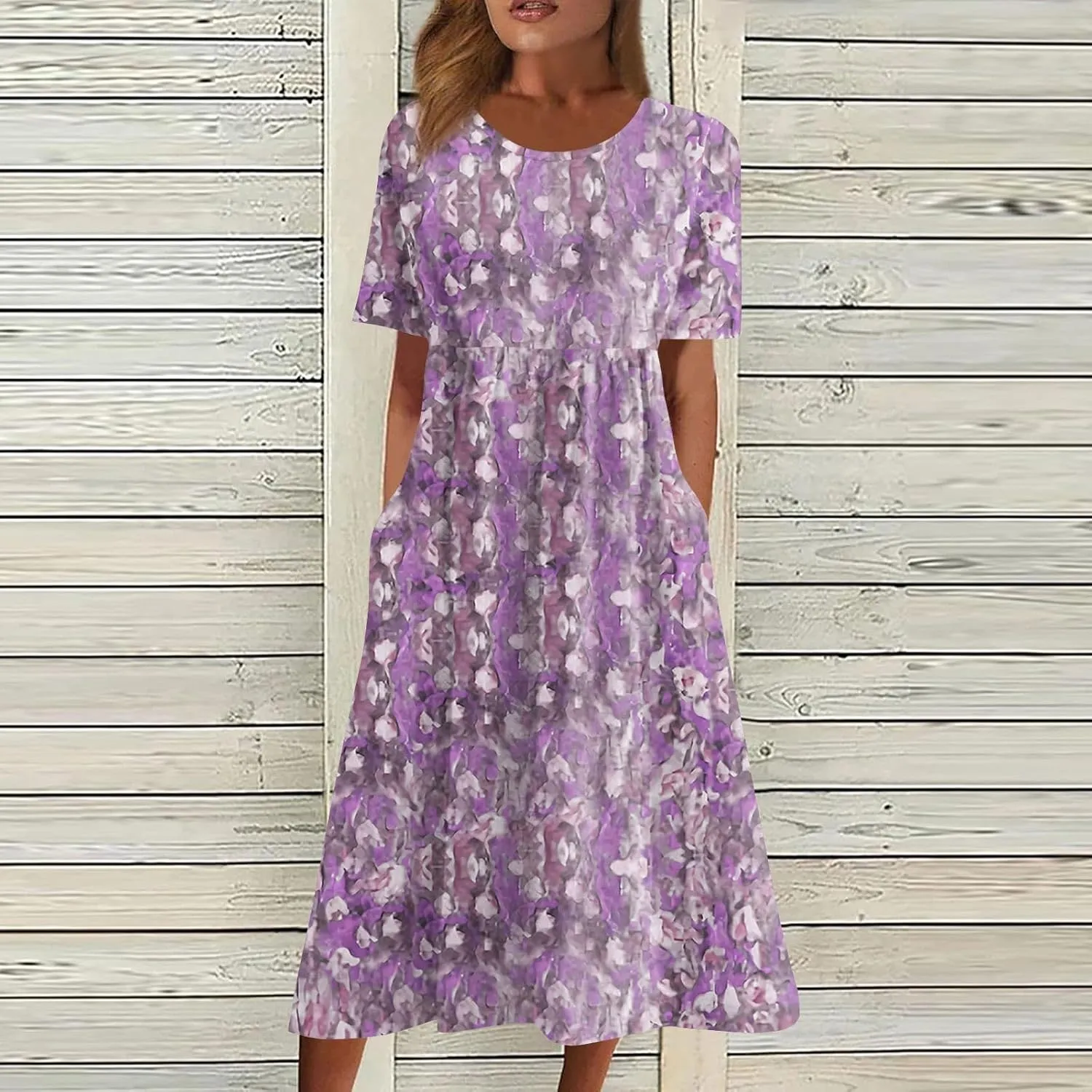Women's Maxi Dresses 2025 Summer Casual Loose Trendy Short Sleeve Round Neck Solid Floral Printed Dress Plus Size, S-3XL
