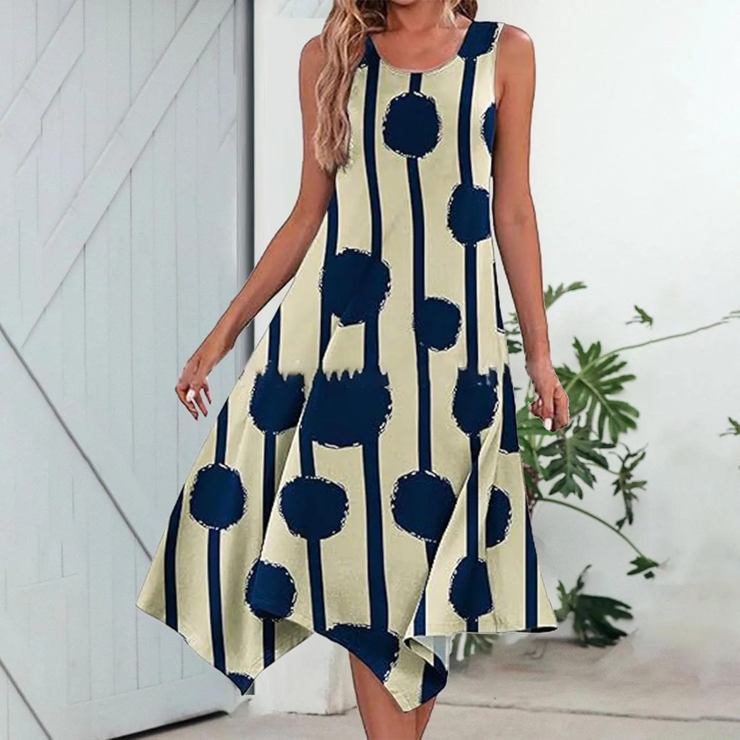 Womens Midi Dress Casual Summer Sleeveless Irregular Hankerchief Hem Long Maxi Dress Tank Dresses with Pockets