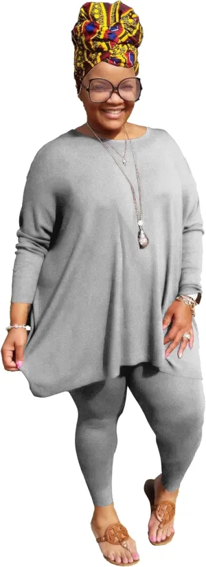 Women's Plus Size Two Piece Outfits Loungewear Sets Long Sleeve Oversized Tshirts Sweatpants Sweatsuits Sets