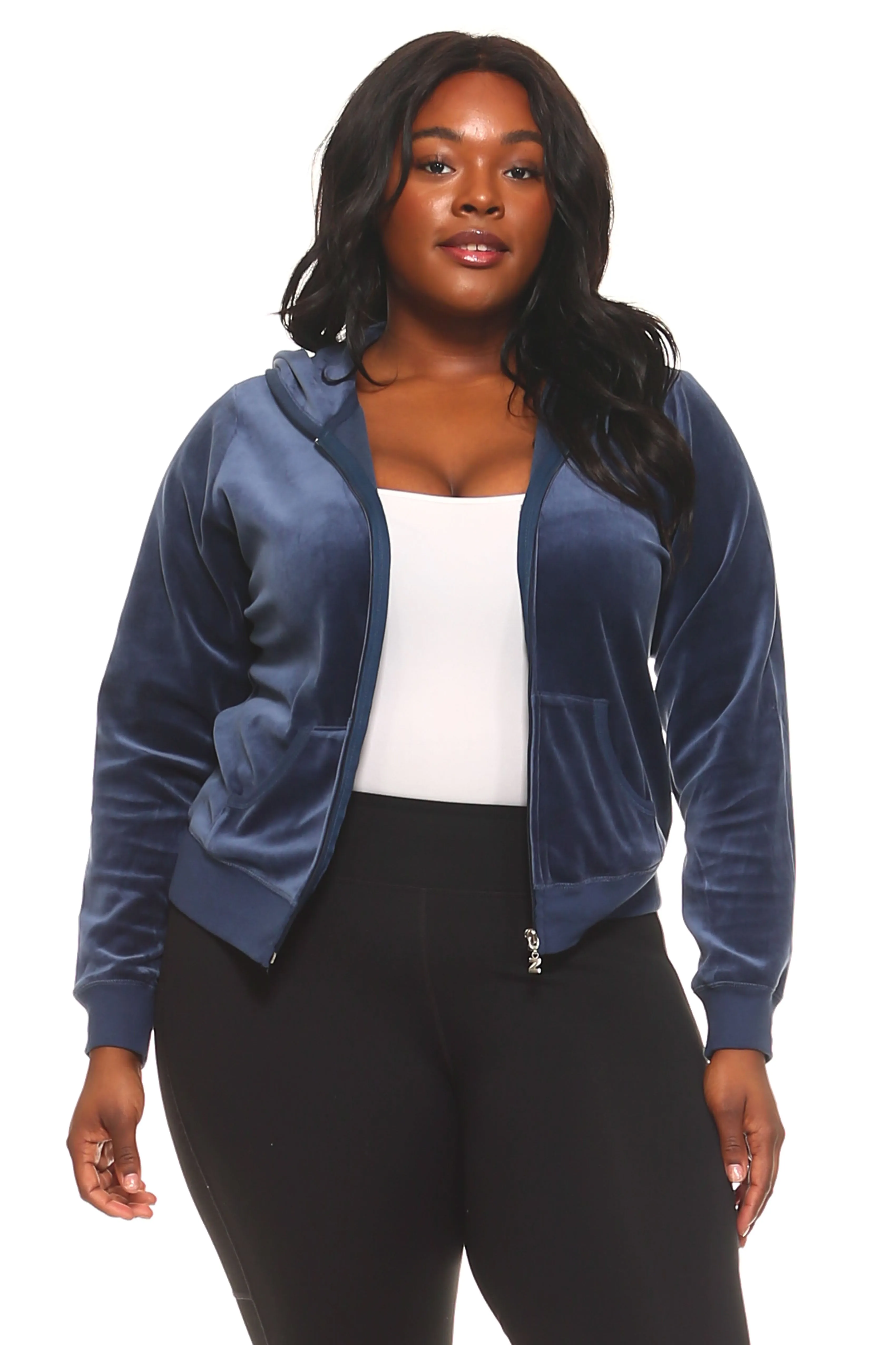 Women's Plus Size Velour Zip-Up Sweater