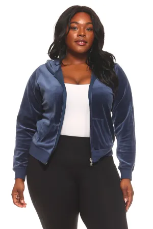 Women's Plus Size Velour Zip-Up Sweater