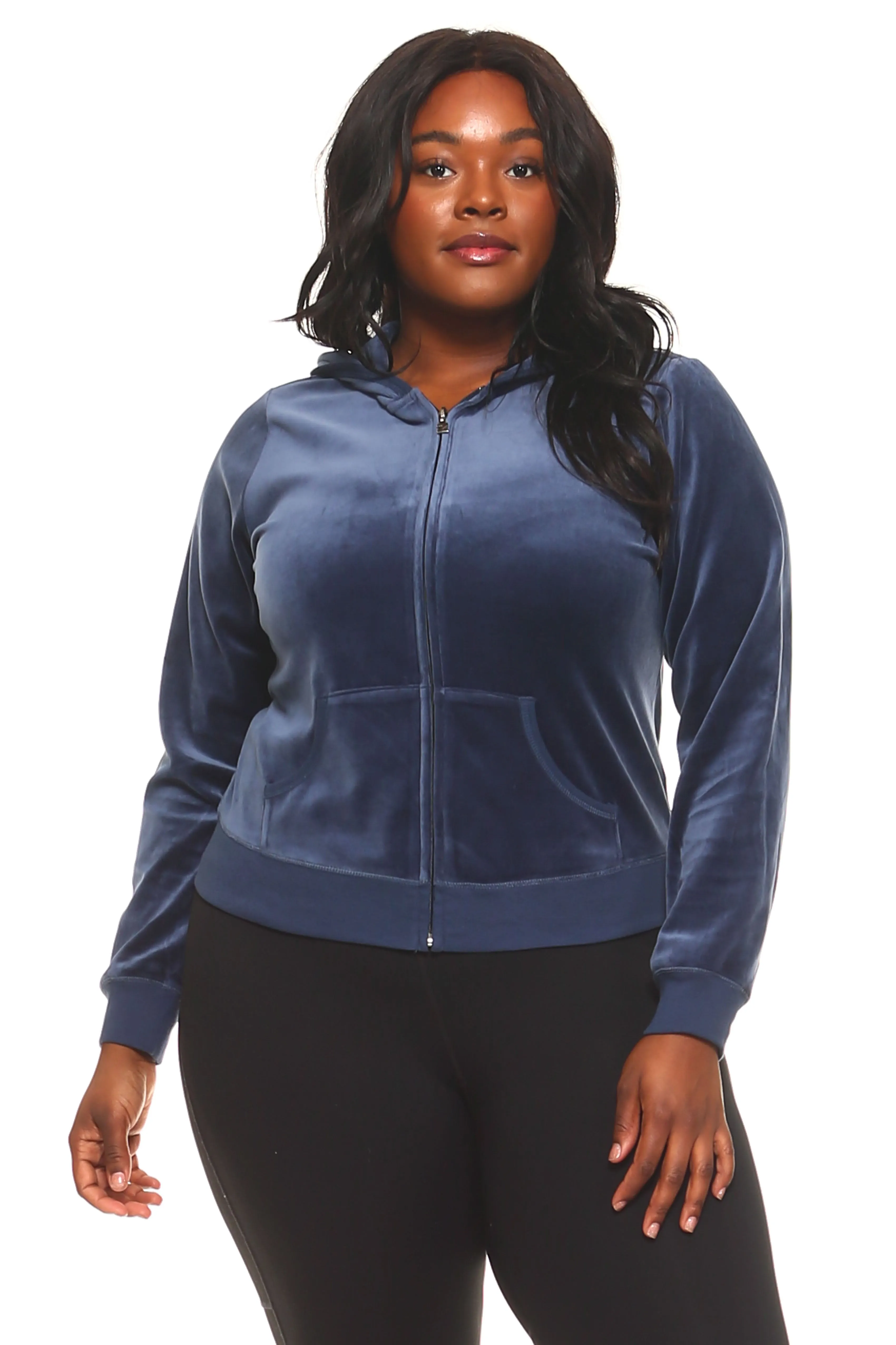 Women's Plus Size Velour Zip-Up Sweater