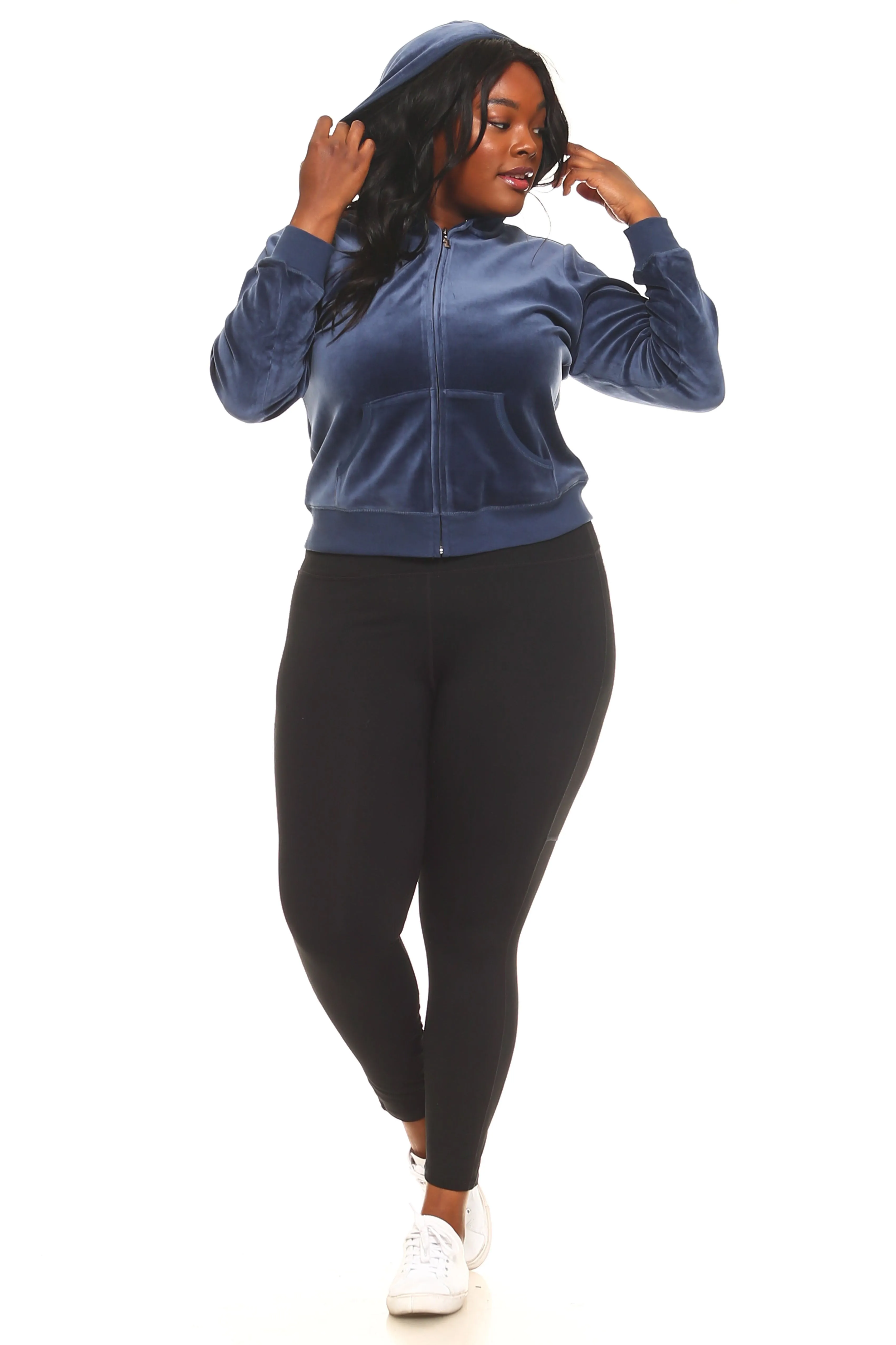 Women's Plus Size Velour Zip-Up Sweater