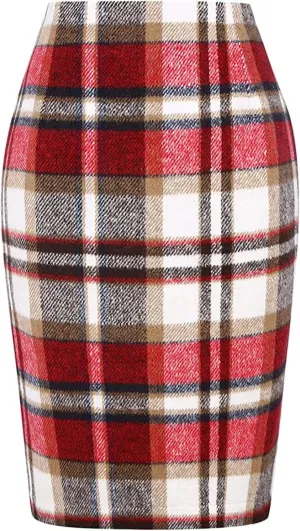 Women's Skirts Summer Casual Skirt High Waist Plaid Printed Pencil Skirt