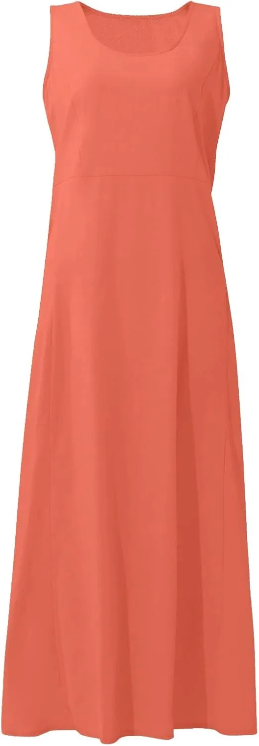 Women's Spring Sleeveless Dresses 2024 Casual Maxi Solid Color Summer Dresses, S-3XL