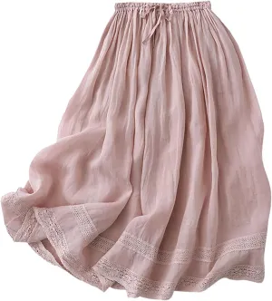 Women's Summer Casual Maxi Skirts High Waist Ruffle Solid Pleated Tiered Skirt