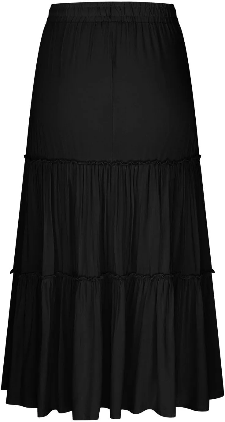 Women's Summer Casual Skirts Elastic High Waist A Line Skirt Flowy Layered Long Skirts Pencil Skirt Travel Outfit